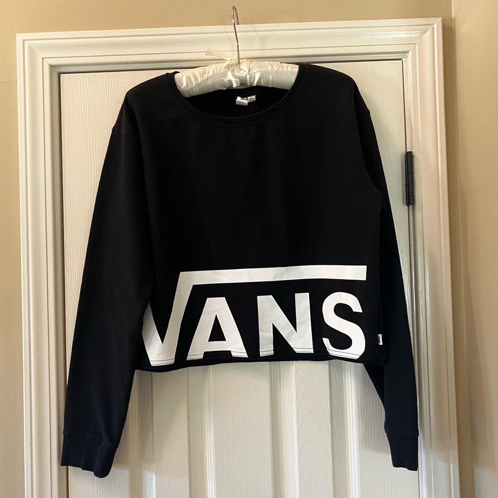 Vans Women's Black and White Cropped Crew Neck Sweater Size Large